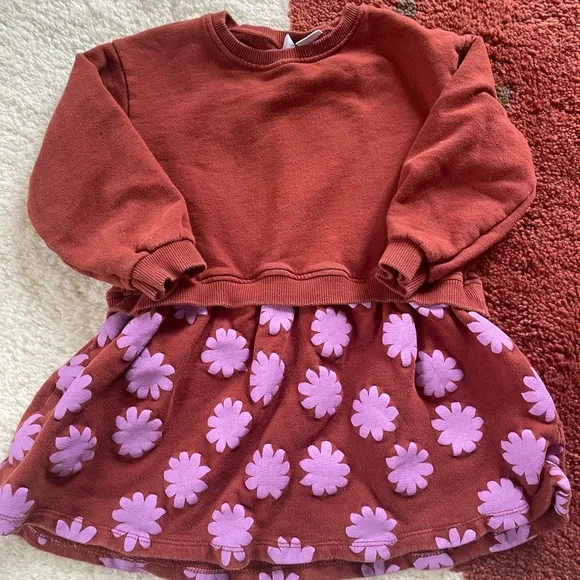 Zara | Dresses | Zara Dropwaist Sweatshirt Dress In Dark Red With Purple  Flowers Size 23 | Poshmark